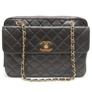 CHANEL Matelasse Chain Shoulder Bag in Black Lambskin 253046